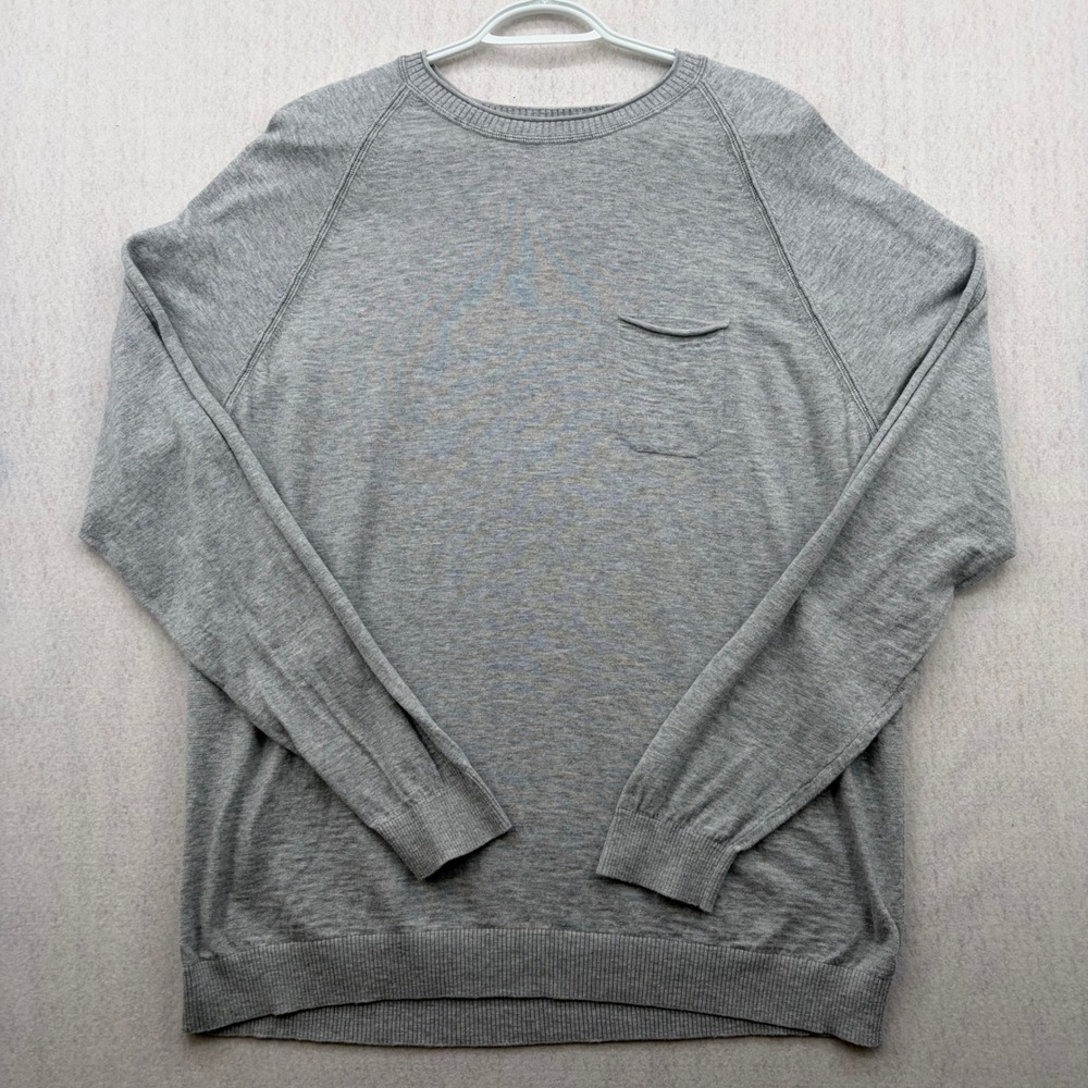 Tommy Bahama Mens XL Gray Cotton Raglan Long Sleeve Crew Neck Pocket Sweater